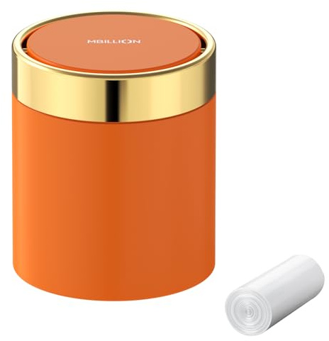 Mbillion Mini-Mülleimer mit Deckel, kleiner Mülleimer für den Schreibtisch, niedlicher Metall für Tisch, Arbeitsplatte, Edelstahl, 1,5 l Abfalleimer für Büro, Salon, Auto, Schlafzimmer