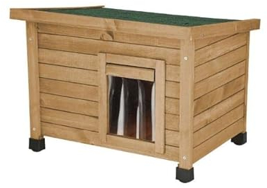 Katzenhaus Rustica (Katzenhütte aus Holz mit grünem Dach, Schwingtüre mit Lamellen, Plexiglasfenster, höhenverstellbare Kunststofffüße, Maße 57 x 45 x 43)