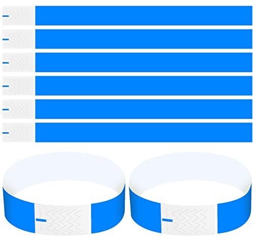 PTJJXA 100 Pack Wristbands 3/4 inch, Event Wristbands Multicolour with Adhesive Closure, Event Bracelets Party Wrist Band, Paper ID Wristband for Club Festival Waterparks Security, Blue