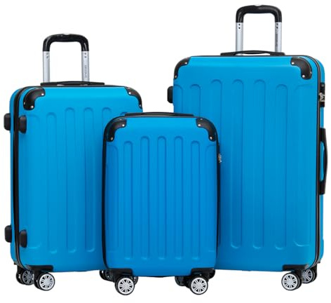 BEIBYE- Hartschalenkoffer Koffer Trolley Rollkoffer Reisekoffer Zahlenschloß 4 Zwilings-Rollen (Cyan-Blue, Koffer-Set)