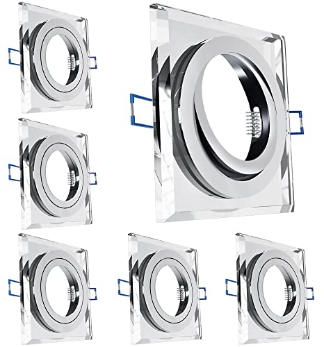 SSC-LUXon 6er Set MIRELLA Einbaustrahler Glas eckig schwenkbar mit Fassung für GU10 & Modul - Decken Einbauleuchte Lochmaß 70-80mm