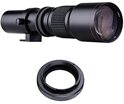 Andoer 500 mm F / 8.0-32 Super teleobjetivo manual Zoom + T-Mount a EF Mount Kit de anillo adaptador para Canon EOS Rebel T3 T3i T4i T5 T5i T6 T6i T6s T7 T7i SL1 SL2 6D 7D 60D 70D 77D 80D 5D