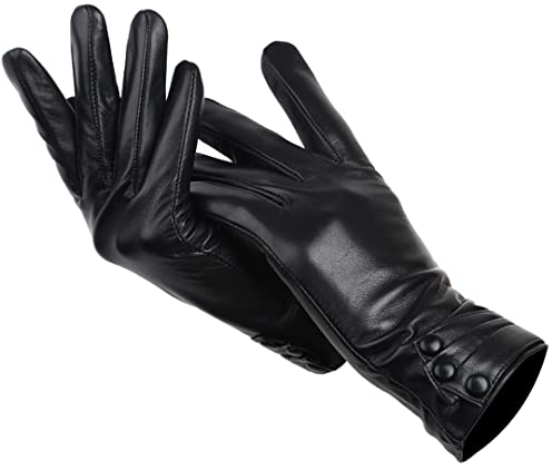 Handschuhe mit drei Knöpfen, plissiert, Lederhandschuhe, warme Damen-Winterhandschuhe, einfache Damenhandschuhe