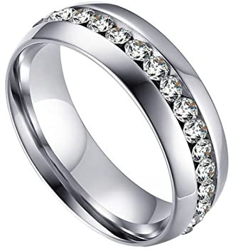 Daesar Ring für Herren Damen Edelstahl, Unisex Ringe Silber mit Zirkonia 6MM Bandring Partnerringe Freundschaftsringe Große 57 (18.1)