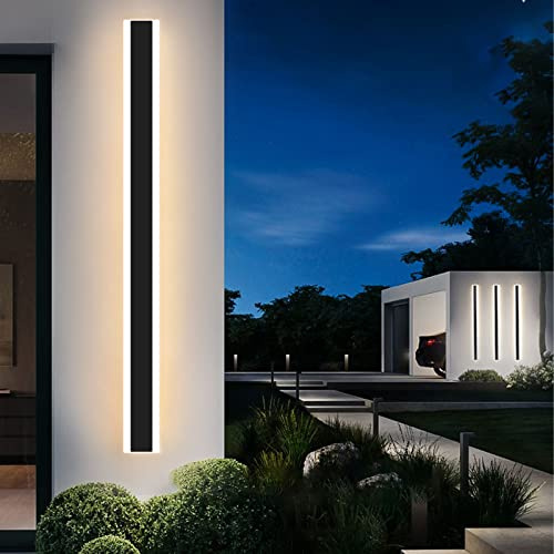 Mikeru Außen Patio Wandleuchten, 42W Moderne Lang Wandleuchte 3000K Schwarze Außenwandleuchten frosted Acryl Wandlampe IP65 Wasserdichte Wandlampen für Wohnzimmer Veranda Terrasse Garage(150cm)