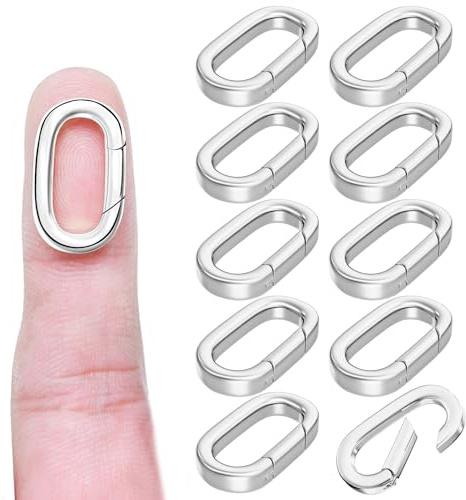 OHINGLT 10Pcs Carabiner Clip Pendant Clasps – Silver Necklace Clasp and Closures, Bracelet Charm Connector for Women
