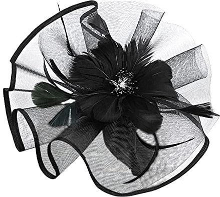 Fascinator Damen Kopfschmuck Hochzeit Hüte Hat Clip Schleier Stirnband Tea Party Mesh Kopfbedeckung Frauen Pillbox Hut Haarschmuck für Kirche Halloween Cocktail Club Schwarz
