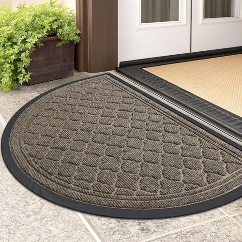 Homaxy Half Moon Door Mats Indoor, Non Slip Doormats, 43x76cm, Brown | Rubber Backing, Dirt Trapper, Absorbent, Easy Clean, Heavy Duty, for Entrance, Front Door and Kitchen, Floor Mat