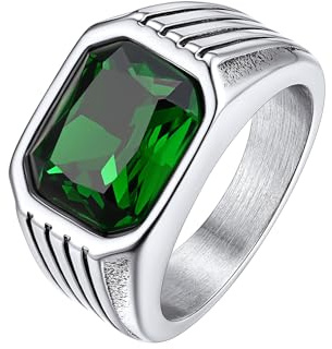 Bestyle Chunky Bandring für Männer, Edelstahl Ring mit Gravur, Synthetischer Edelstein Schwarze Onyx/Smaragd/Saphir/Rubin 10 * 12mm Herrenring CZ Biker Ring Pinky Schmuck Größe 54-72