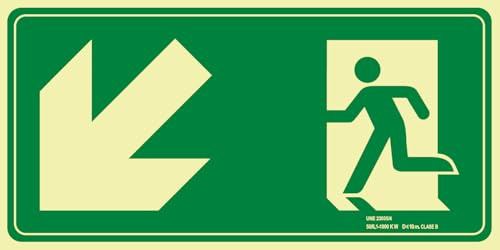 IberNorma SPB141 Señal evacuación Salida escalera flecha Abajo izquierda 32x16cm Clase B PVC Luminiscente Homologada (Clase B)