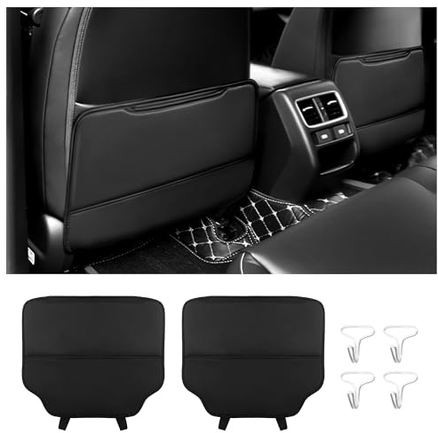 NHHC 2PCS Leather Kick Mats Back Seat Protector,Storable Car Seat Kick Mats Keeps Car Interior Tidy,Universal Car Back Seat Organizer Car Accessories Fits Cars,SUVs,Trucks (Black)
