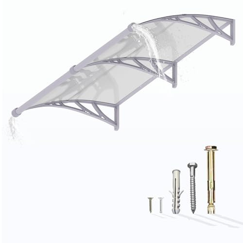 Pensilina da Esterno 200x100 cm in Policarbonato con Grondaia Integrata, Baldacchino Tettoia per Porta, Finestra e Veranda, con Protezione UV, Antipioggia e Antineve