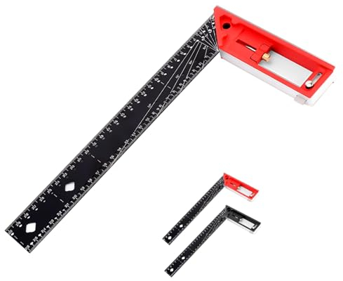 FANFX Zimmermannswinkel, 30,5 cm (12 Zoll) Kombinationsrahmenwinkel, verstellbarer Winkel 30–90 Grad, Anschlagwinkel Aluminiumlegierung Tischler-Messwerkzeug für Messmarke(rot)