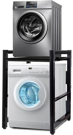 JXZ Mueble Lavadora, Gabinete de Lavadora de Tambor, Set Apilamiento Lavadora Secadora, Ajustable en Altura de 3 Niveles, Capacidad de 300 kg para BañO, BalcóN, LavanderíA(Negro D)