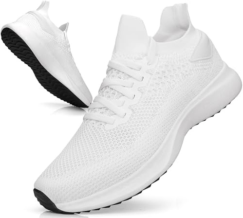 Giniros Sneaker Herren Schuhe Laufschuhe Sportschuhe Running Tennis Freizeit Straßenlaufschuhe Leichtgewichts Atmungsaktiv Fitness Jogging Hallenschuhe Weiß 41EU