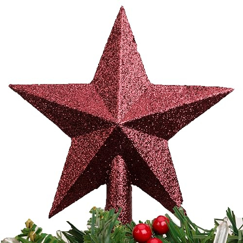 Christmas Concepts® Weihnachtsbaumspitze mit Glitzer, 200 mm, Stern-Dekoration – Weihnachtsbaumspitze (Rioja-Rot)