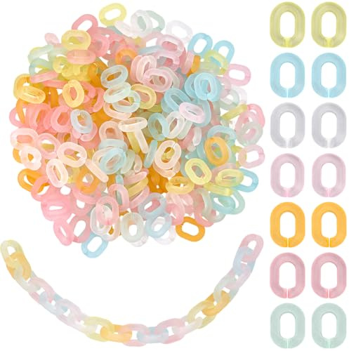 SOFPLATE 280 Stück 7 Farben Kettenverbindungsringe Acryl Kettenglieder Großpackung Transparent Matt Regenbogen Bunt Oval Bordstein Offene Cliphaken Schnellverbinder Für Schmuck Halsketten Ketten Geldb