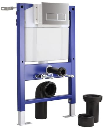 Milano Wall Hung Toilet WC Short Frame Dual Flush Cistern Rectangular Chrome Plate - 820mm x 500mm