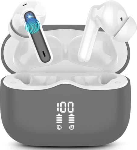 Cuffie Bluetooth, Auricolari Bluetooth 5.4 Stereo HiFi Immersivo, 40 Ore Cuffie Wireless in ear con 4 ENC Noise Cancelling Mic, Cuffiette Bluetooth IP7 Impermeabili, Touch Control, LED, USB-C, Grigio