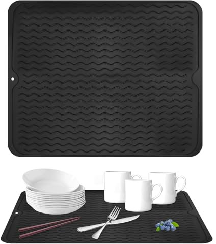Grande 50 x 40 cm Tappetino Scolapiatti Silicone Tappeto Scolapiatti Cucina Antiscivolo, Resistente al Calore Tappetino Scolapiatti da Cucina Tappetino Scolapiatti Assorbente Gocciolatoio per Cucina