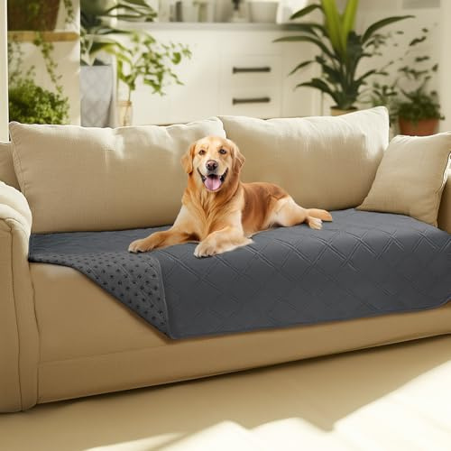 luciphia Vattentätt hundöverdrag, 100 % vattentätt hundfilt med halkfria prickar skyddsmatta för möbler barn hund katt maskintvätt grå 76_x_178 cm