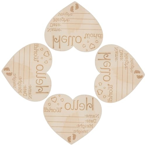 4 Stück Holzset für Geburtsanzeige und Fotorequisit | Beige Ausführung, Polierte Glatte Oberfläche, als Dekoration im Neugeborene