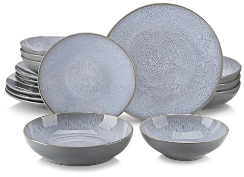 WLIHDB Dinner Sets 16/32/48 Piece Embossed Stoneware Tableware Set With Dinner/Dessert Plate/Soup Bowl/Mug Service For 4/8/12 Person For Dinner(32 PCS)