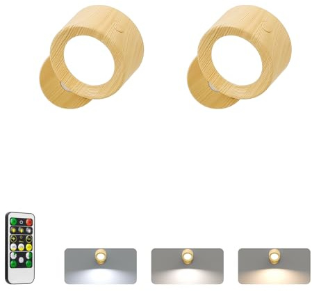 LED Wall Reading Lights with Remote, 2 Pcs Rechargeable Wall Mounted Reading Sconces Lamp 3000mAh, 3 Colors & Dimmable Magnetic 360° Rotation Wall Lighting Spotlights for Bedroom Bedside, Burlywood