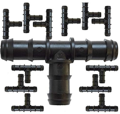 Suinga Pack 50 Te de Riego por Goteo de 20 mm | Conector en T para Tubería y Manguera de Riego | Unión Segura y Resistente | Color Negro