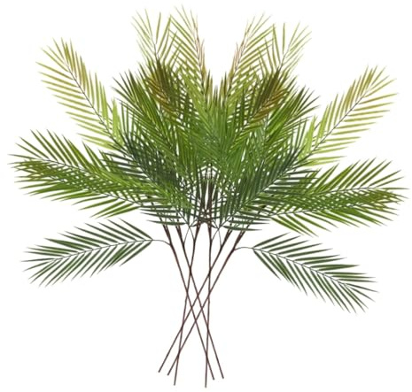 Hojas de palma verdes artificiales de 36 pulgadas, hojas de palma tropicales falsas con tallo largo para decoración del hogar de boda, mesa, entrada y paisajismo de jardín (6, verde)