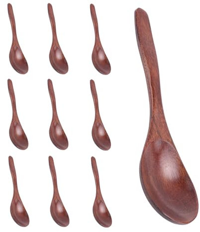 Wrtysully CuillèRes en Bois, Ensemble de CuillèRes à Soupe en Bois 10 PièCes SéRies, CuillèRes de Table en Bois Naturel à Manche Long pour Manger, MéLanger en Remuant Cuisson - 7,3 Pouces