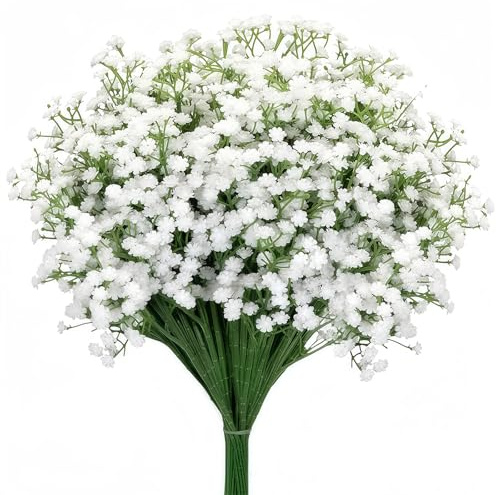 Kozdtiz Schleierkraut Künstlich Weiß, 12 Stück 42 cm Künstliche Schleierkränze, Schleierkraut Künstlich wie Echt, Deko Künstliche Blumen Kunstblumen für Frühling DIY Hochzeit Zuhause Tischdeko
