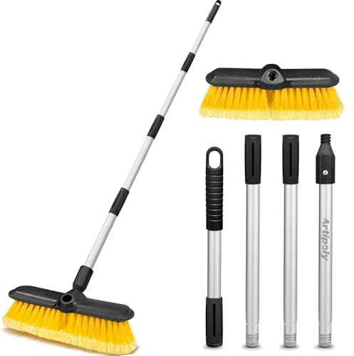 ARTIPOLY 165cm Car Wash Brush with Long Handle, 25cm Anti Scratch Dip Soft Cleaning Brush, Portable Car Washing Kit for RV Truck House Siding Snow Floors, Yellow