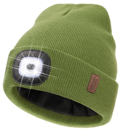 Wmcaps Mütze mit LED Licht, Weiche und Kuschelige Wintermütze mit Licht mit Dickem Warmem Futter, Wiederaufladbare Typ-C Fleece Strickmütz zum Camping Joggen Geschenke für Männer und Frauen