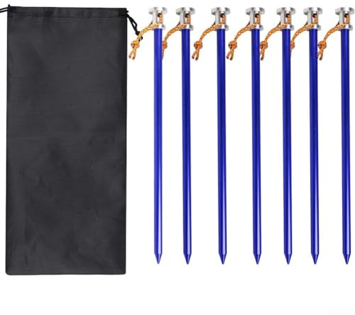 Filteilect Zeltheringe aus Aluminium, robuste Heringe mit Seillöchern, flache Spitze, scharfe Spitze, für Sand, Schlamm, Gras, Camping, Wandern, Vordach, Markise (blau)