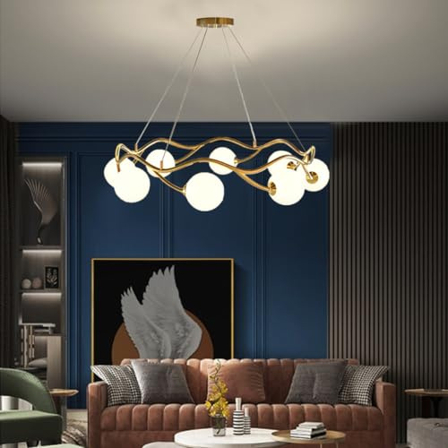 Trutipon Moderne Kronleuchter Kreative Persönlichkeit LED Wohnzimmer Pendelleuchte Höheneinstellbare Glashülle Kreis 8 Licht Beleuchtung Geeignet Für Die Lobby Schlafzimmer Restaurant