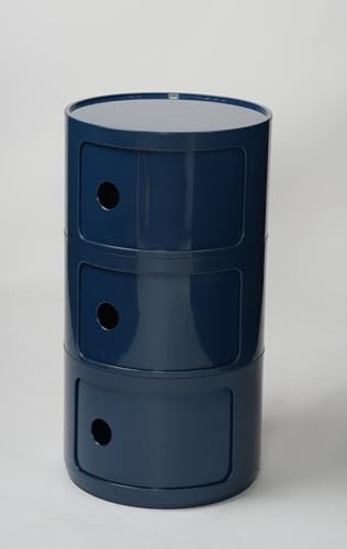 Componibili 2/3/4 Ebenen Modularer Beistelltisch Nachttisch Rund Mit Schiebetür Und Schubladen Aus ABS, Stapelbarer Aufbewahrungsschrank Für Schlafzimmer, Wohnzimmer(Blue,3 Tier)