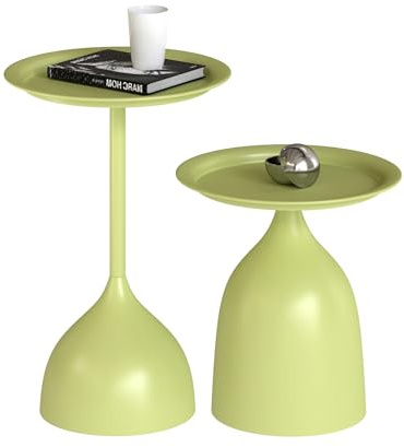 Ginhow 2er Set Metall Beistelltisch Rund, Kleiner Couchtisch Rund, Kleiner Tisch Wohnzimmer für die Inneneinrichtung, Couchtisch Metall Grün (Ф40 x 60H cm & Ф40 x 42H cm)