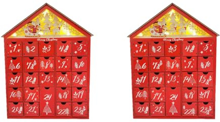 Calendario dell'Avvento in legno a forma di casa, con 24 cassetti ricaricabili, decorazione per la casa dei bambini
