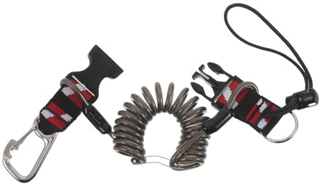 POPETPOP Lanière de Plongée Antiperte Noire avec Boucle à Dégagement Rapide Corde Extensible en Spirale pour Appareil Photo Sangle Réglable et Résistante Accessoire Sécurisé pour
