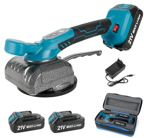 A.M.C. Vibratore per Piastrelle Livellatrice Vibrante con Ventosa 130mm, Doppia Batteria Ricaricabile 21V 5 velocità Regolabili e Valigetta Strumento per Piastrellatura per Pavimenti