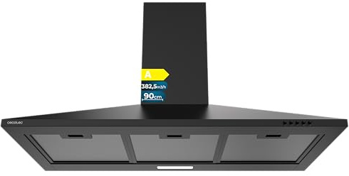 Cecotec Hotte Aspirante Pyramidale de 60 cm Bolero Flux PM 604300 Noir C. Moteur 105 W, Aspiration 430 m3/h, Commande Mécanique, 3 Niveaux de Puissance, Lumière, Filtre en Aluminium, Finition Noire