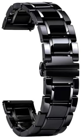 Keramiskt klockarmband 14 mm 18 mm 20 mm 22 mm metallband med snabbkoppling Universal Justerbar(Black and silver,18mm)