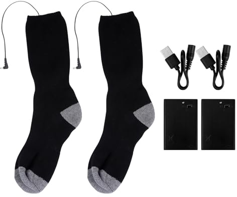 DOITOOL Calcetines Calefactores de Invierno Unisex Caja de Batería Recargable USB, Poliéster Durable, Paquete de 1 Par 2 Cajas de Batería 2 Cables USB, para Esquí, Senderismo y Deportes