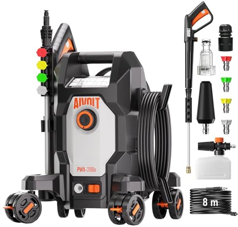AIVOLT Idropulitrice ad Alta Pressione da 1800 W con 5 Ugelli di Diversa Modalità e Tubo Flessibile da 7,6 Metri, Portata Massima 360 l/h, 170 Bar per Giardino, Pavimenti, Finestre, Auto, ecc.