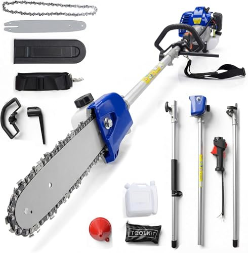 GarveeLife Benzin Hochentaster 52 CC, Leistungsstarker 2-Takt Motor Mit 30 cm Schwert, Ausziehbare Teleskopstange Bis 2,9 m, Hochentaster Benzin Für Baumschnitt, Astschnitt Und Gartenpflege