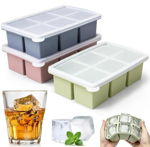 3PCS Silicone Large Ice Cube Tray Big Ice Cube Trays Moulds 5cm | 2in Large Ice Cube Tray Easy Release Large Square Mould with Lids for Whiskey Cocktails Drinks Ice Homemade