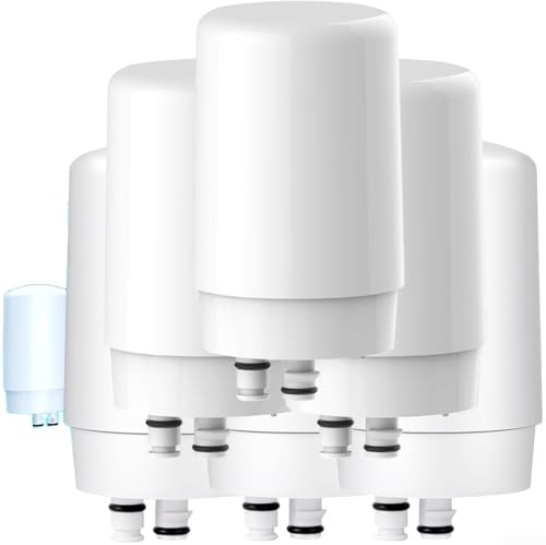 QOXEZY Lot de 6 cartouches de rechange au charbon actif pour purificateur d'eau du robinet, purification au charbon actif, adoucissement de l'eau, longue durée de vie, pour robinets standard