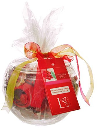 Homestreet Glasvase mit Potpourri, komplettes Geschenk oder Heimdekoration, verpackt in Zellophan mit Schleife, 11 verschiedene Farben/Düfte (Kirsch)