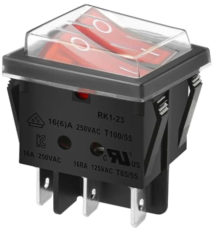 Heschen – Doppel-Kippschalter, SPST EIN-AUS, 6 Terminals, rotes Licht, 16 A, 250 VAC mit wasserfester Abdeckung